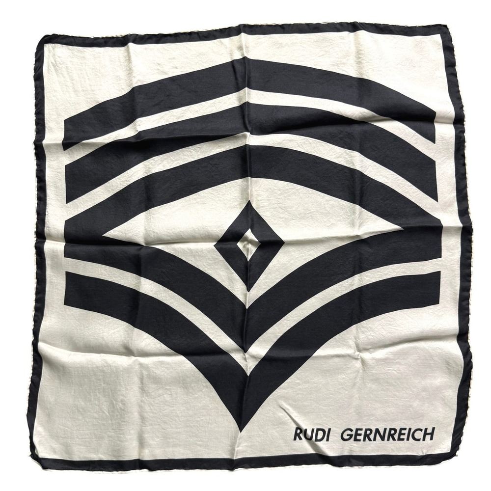 Rudi Gernreich Scarf Womens OS Black White Vintage Silk Geometric Chevron Good